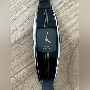 Titan Raga Ladies Watch Unique Rectangular Black Dial Case Stainless Hands
